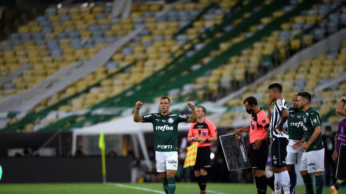 Breno Lopes luego de marcar el tanto que le dio la Copa Libertadores a Palmeiras.