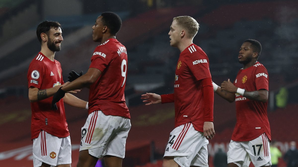 Los jugadores de Manchester United celebran uno de los tantos frente al Southampton.