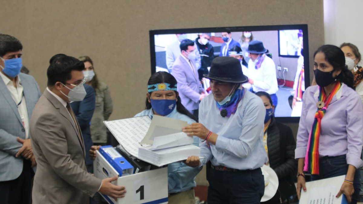 Los documentos con supuestas irregularidades fueron entregados a Santiago Vallejo, secretario del CNE.