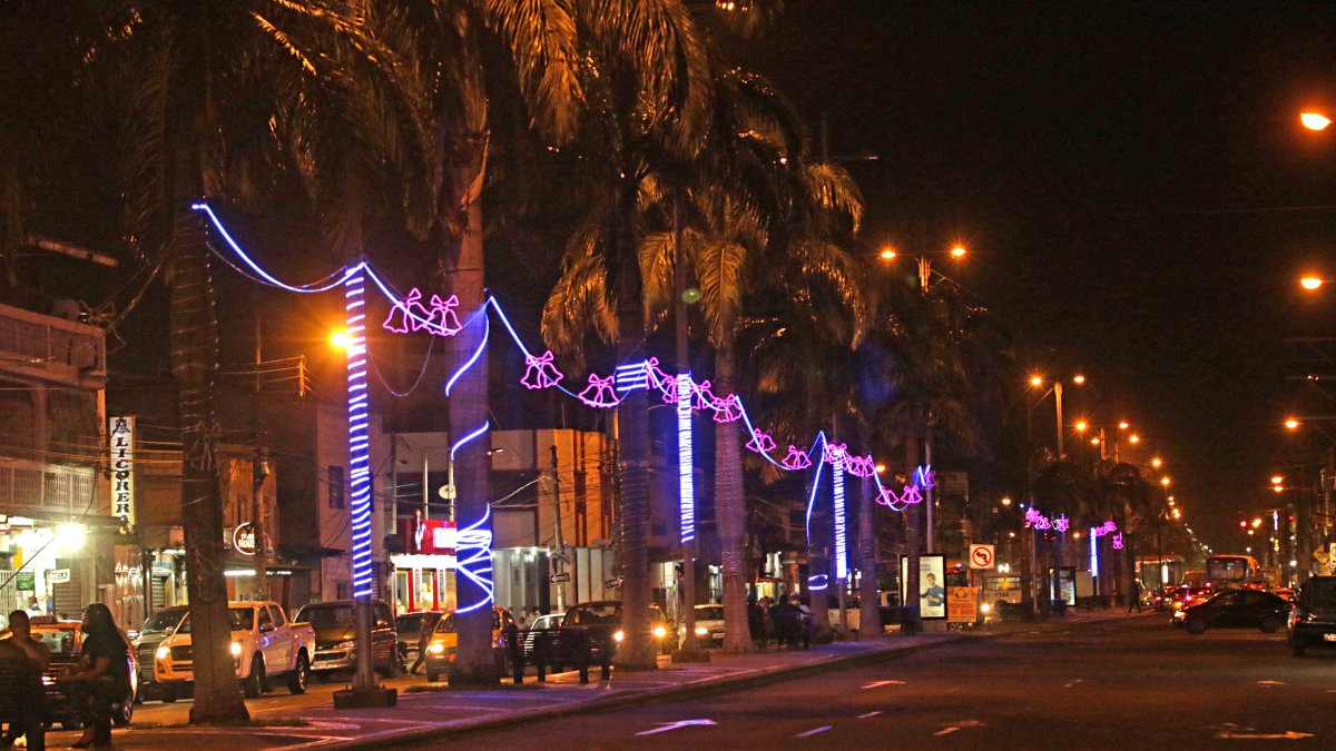 Escenario. En al menos siete cuadras se encuentran iluminadas palmeras y postes.