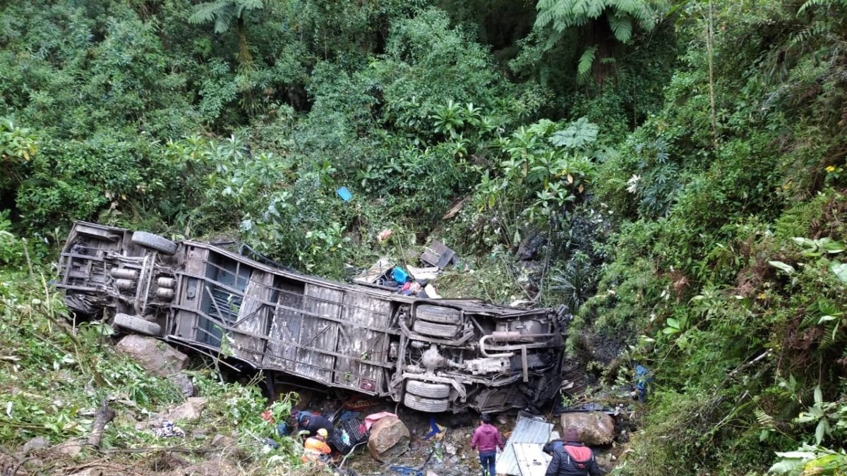 Al menos 20 personas fallecieron este martes al caer un ómnibus de transporte público por un barranco en una carretera de la región boliviana de Cochabamba, en el centro del país.