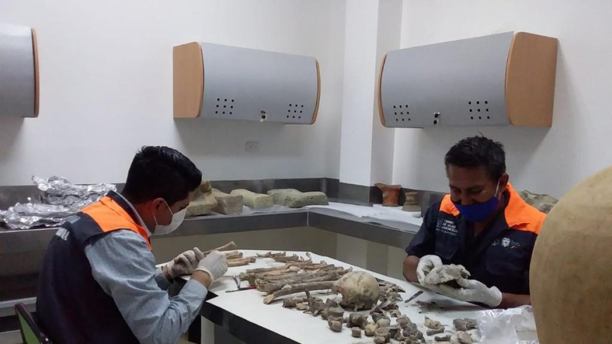 Técnicos. Expertos del Centro de Investigación e Interpretación analizando las últimas piezas halladas