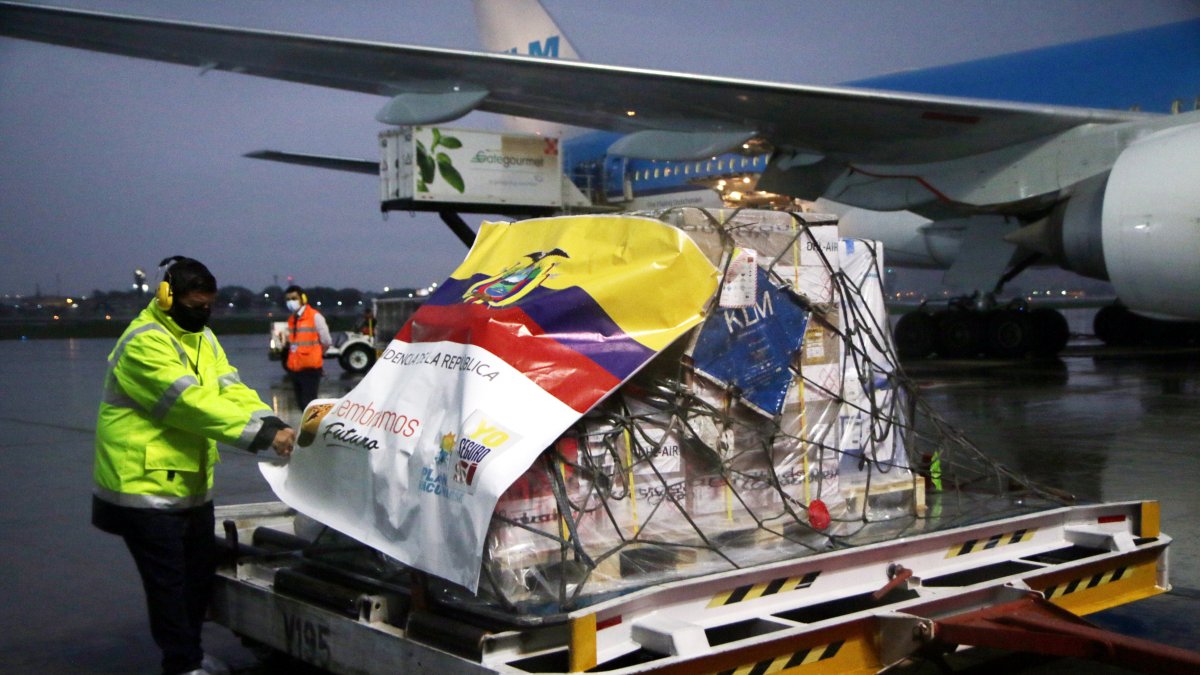 Así llegó el primer lote de vacunas en enero a Ecuador.