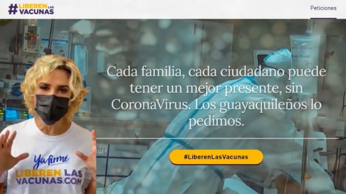 La alcaldesa publicó un vídeo en el que anima a los guayaquileños a firmar por la liberación de vacunas.