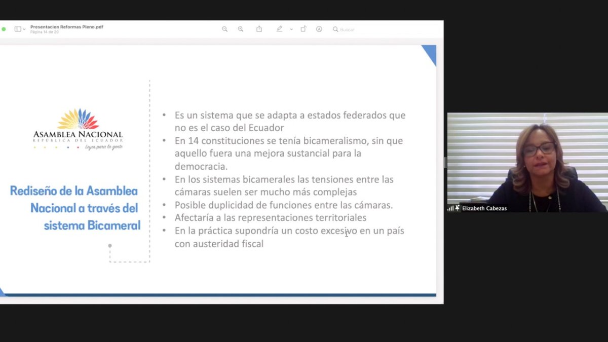 Ponente. Elizabeth Cabezas explica las razones por las cuales el proyecto de bicameralidad del Legislativo no merece ni siquiera ser debatido por el Pleno.