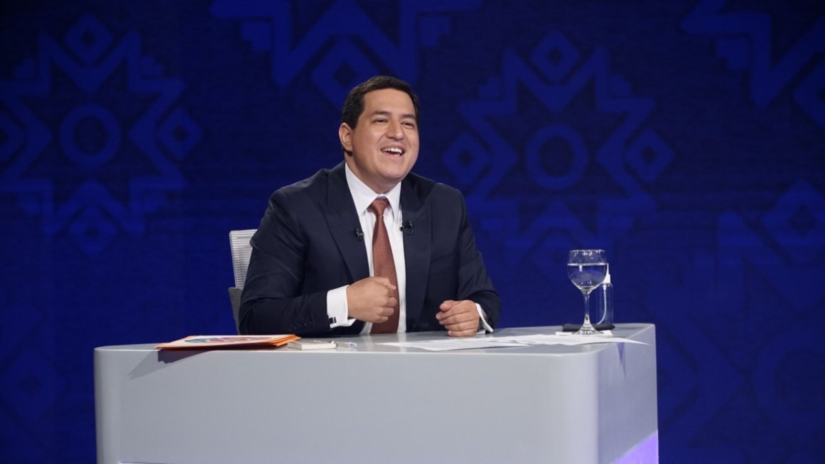Debate. Andrés Arauz participó en el debate con Guillermo Lasso el 21 de marzo.