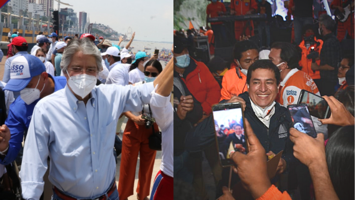 Guillermo Lasso, en Guayaquil, al pie del río Guayas. Andrés Arauz, en Quito, tras recorrer las principales avenidas.