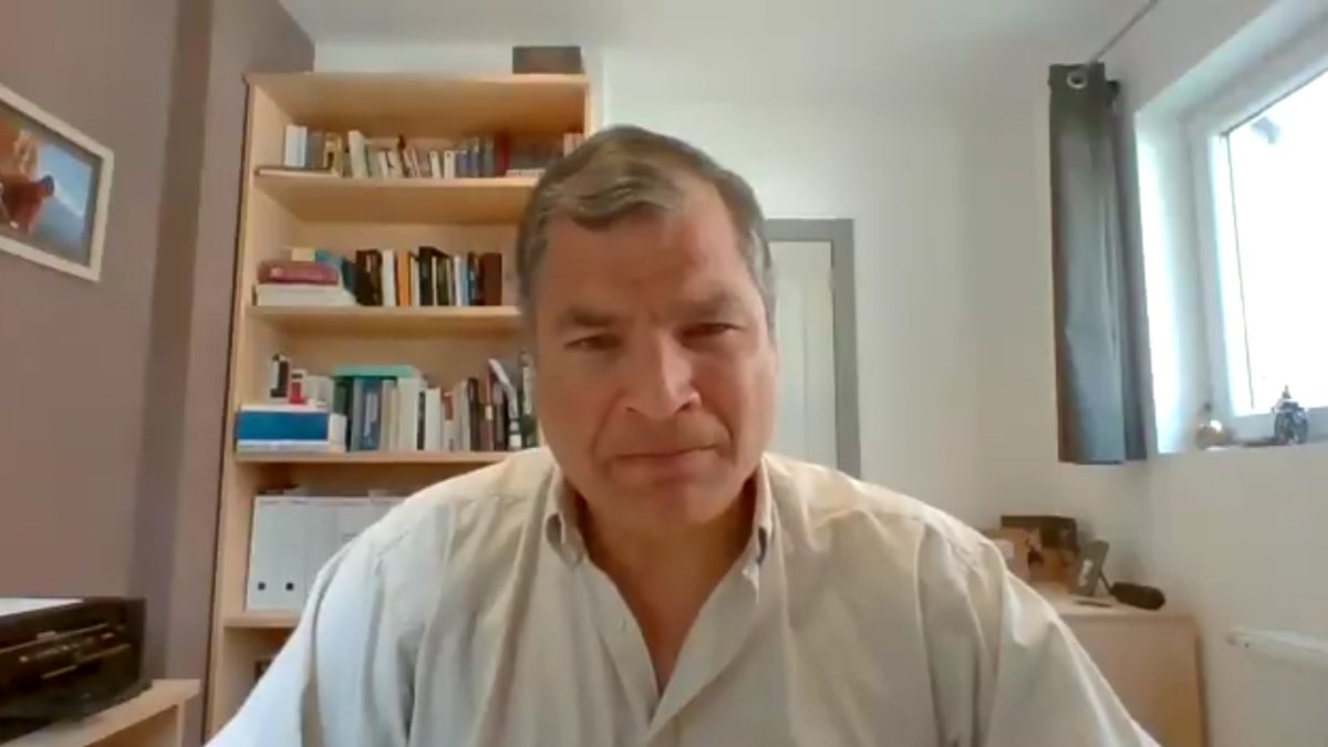 Correa, exiliado en Bélgica, impulsaba la campaña del candidato Andrés Arauz.