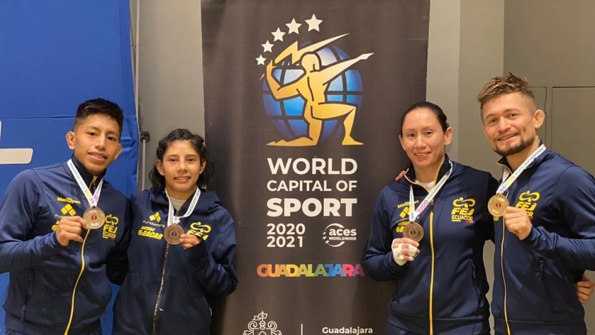 Medallistas. Morocho (i), Gavidia, García y Preciado subieron al podio en México.