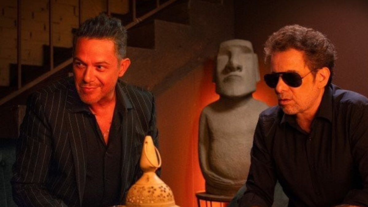 Alejandro Sanz y Andrés Calamaro en la sesión de fotos de 'Flaca'.