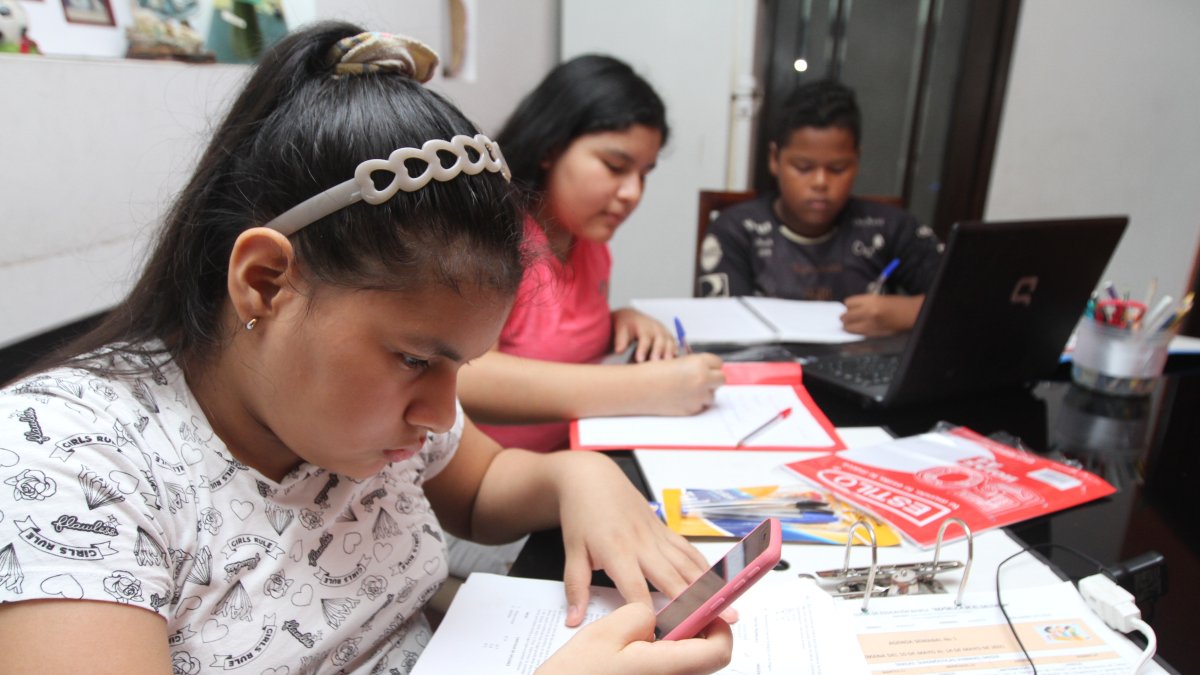 Los estudiantes de los planteles fiscales reciben sus tareas por Whatsapp una vez a la semana.