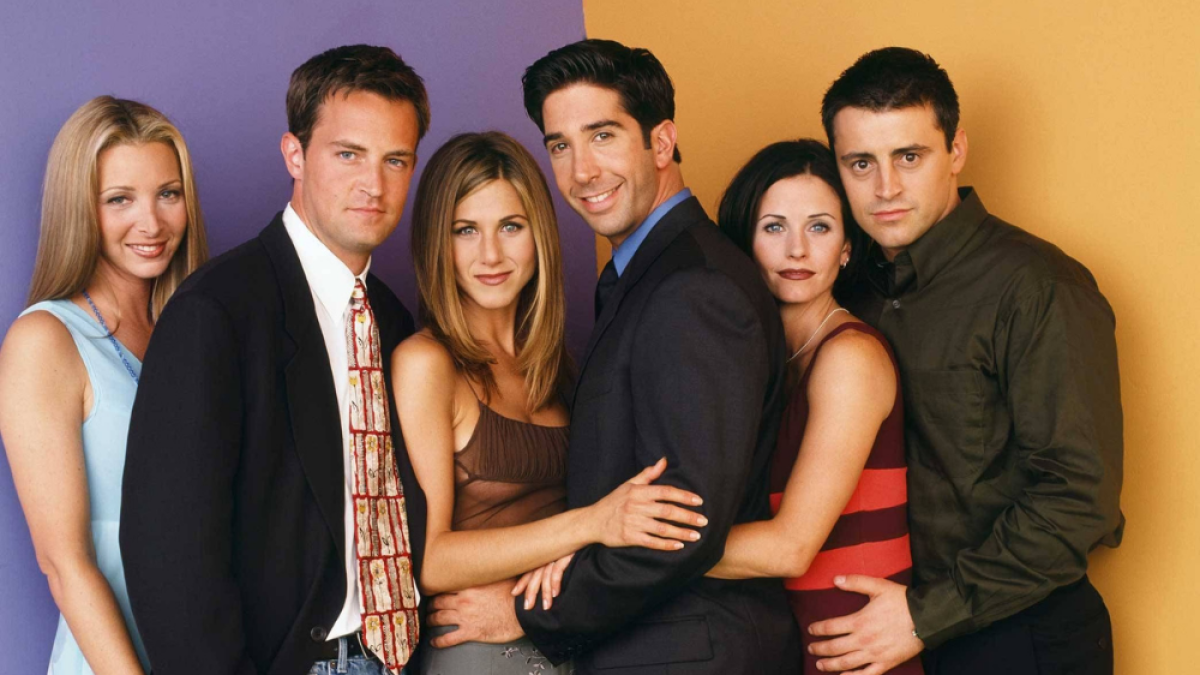 Los seis integrantes de Friends durante el rodaje de la serie.