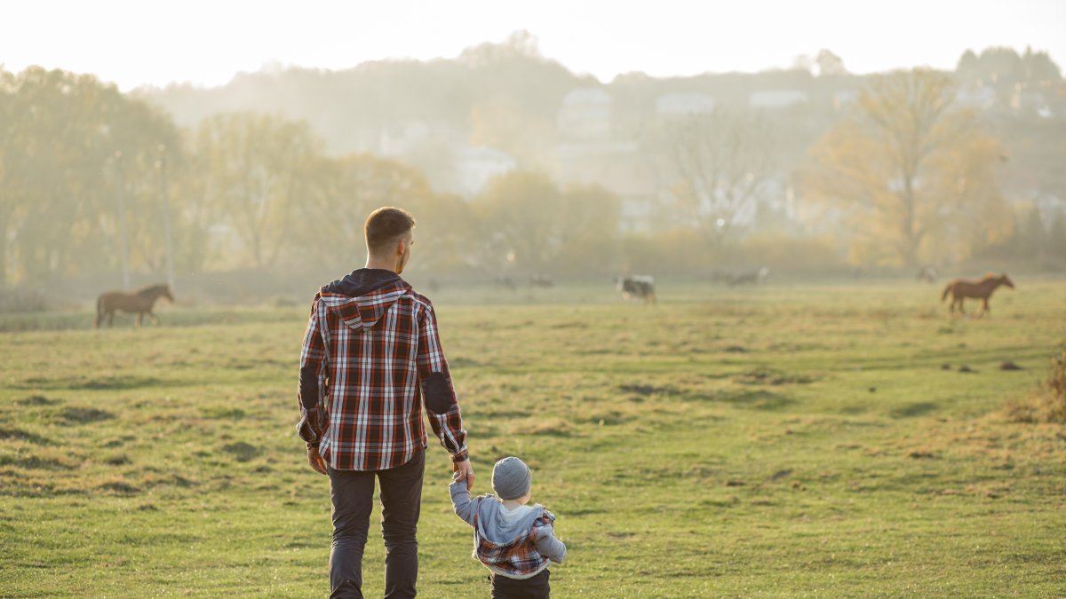Padre e hijo disfrutando de un paseo