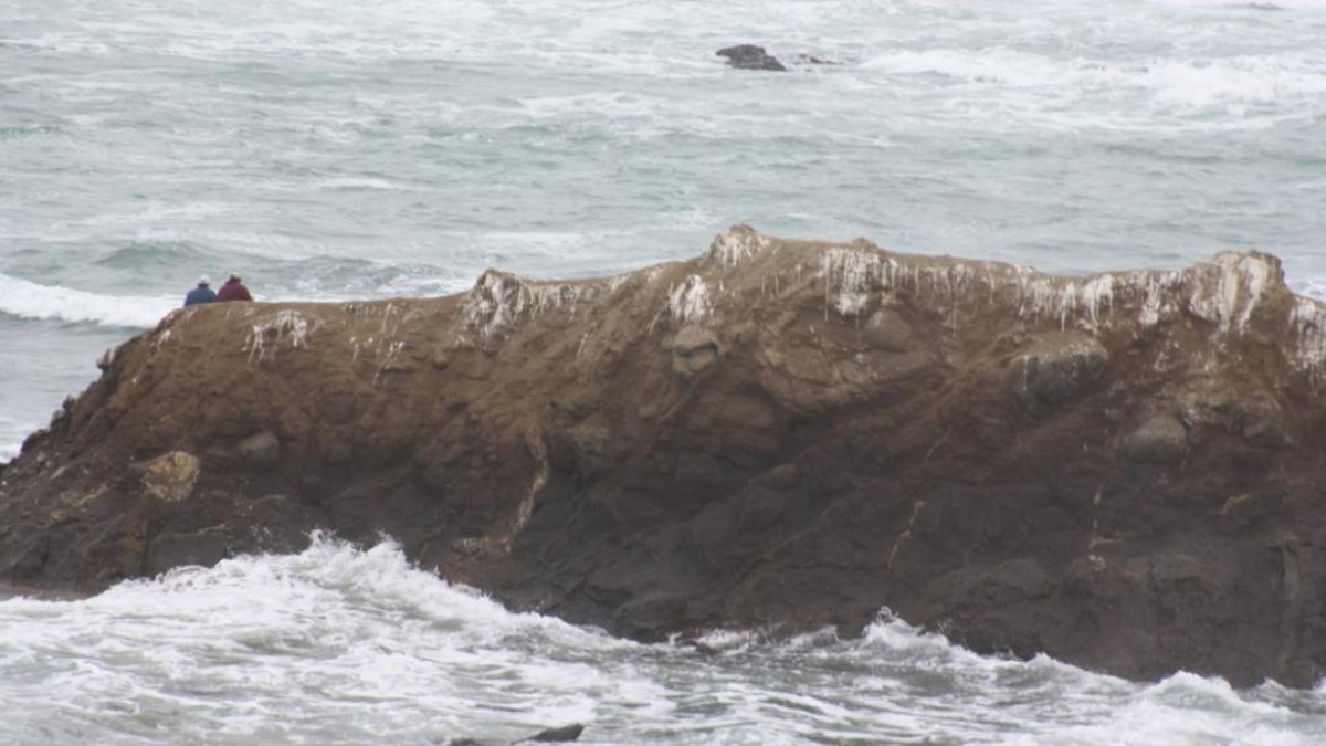 Los dos jóvenes se ubicaron en la punta del islote que estaba rodeado de agua.