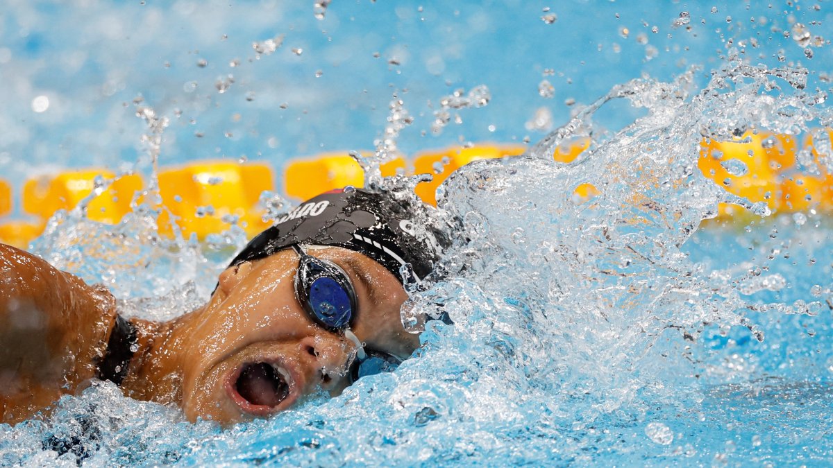 La nadadora ecuatoriana Anicka Delgado compitió en 100 metros estilo libre femenino durante los Juegos Olímpicos 2020.