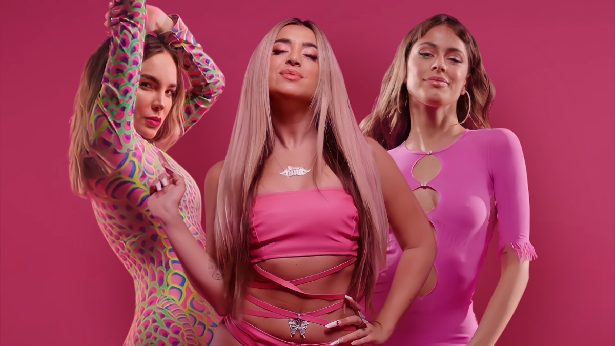 Lola Índigo junto a Belinda y Tini.