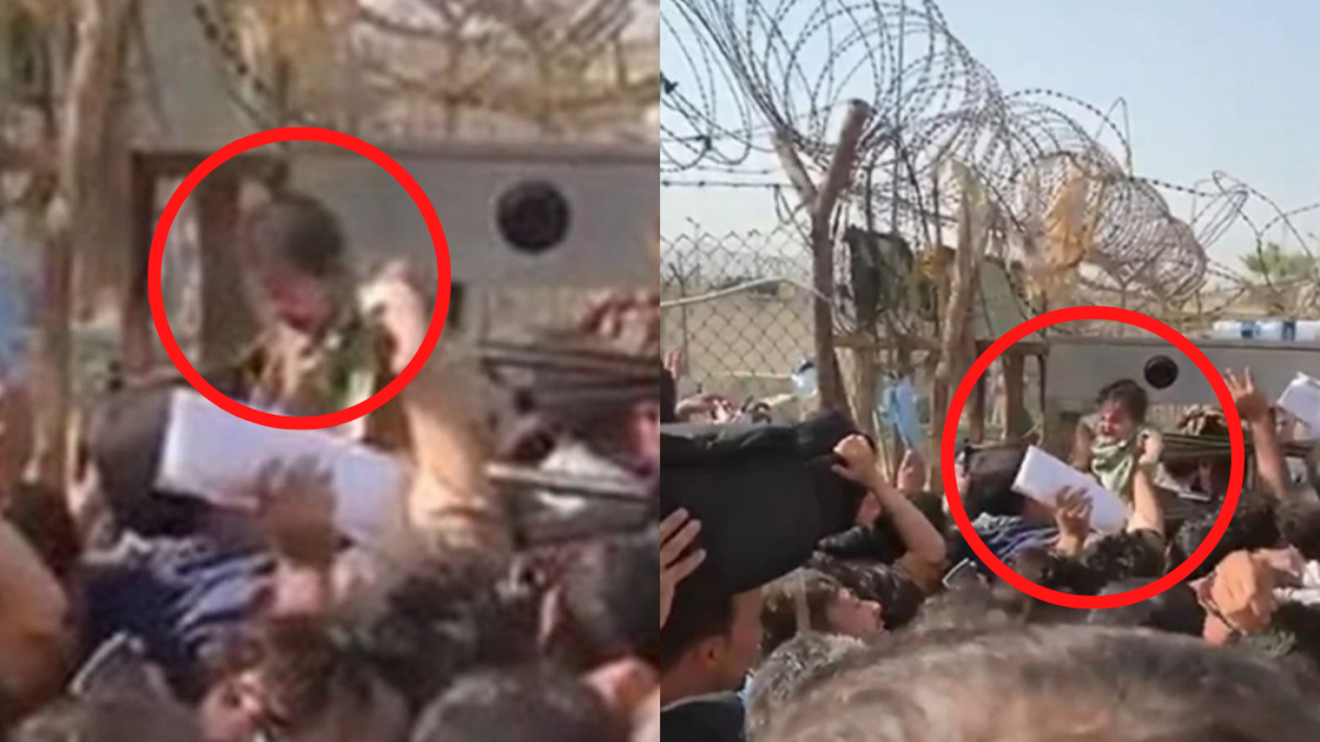 Capturas del video que muestra el momento de la entrega a través de un muro.