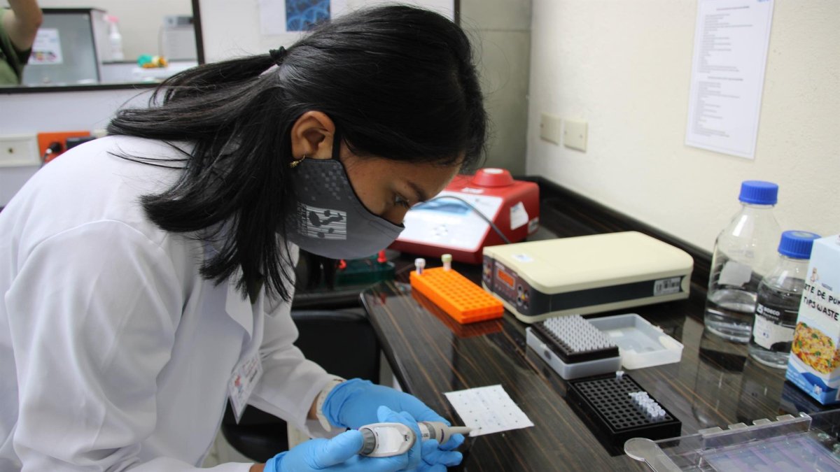Una asistente de laboratorio fue registrada al procesar una muestra recolectada para el proyecto Barcode Galápagos, en los laboratorios de la USFQ, en isla de San Cristóbal.