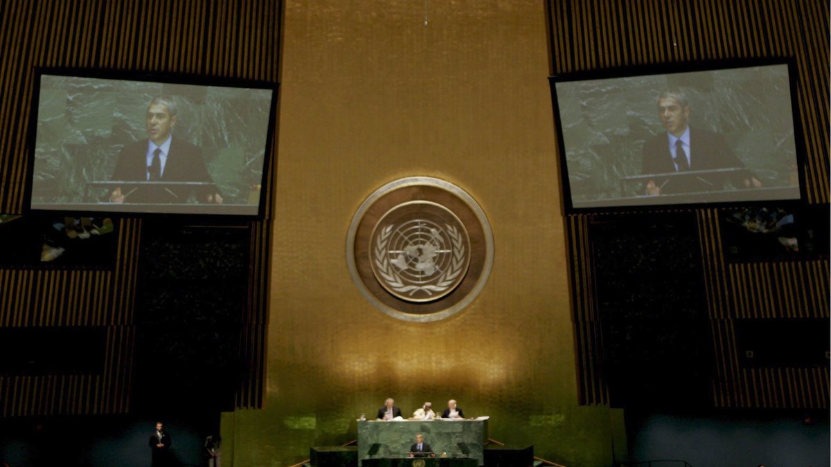Vista del salón de la Asamblea General de la ONU vacía, este 20 de septiembre de 2021, antes del inicio de las sesiones de su edición 76, en Nueva York.