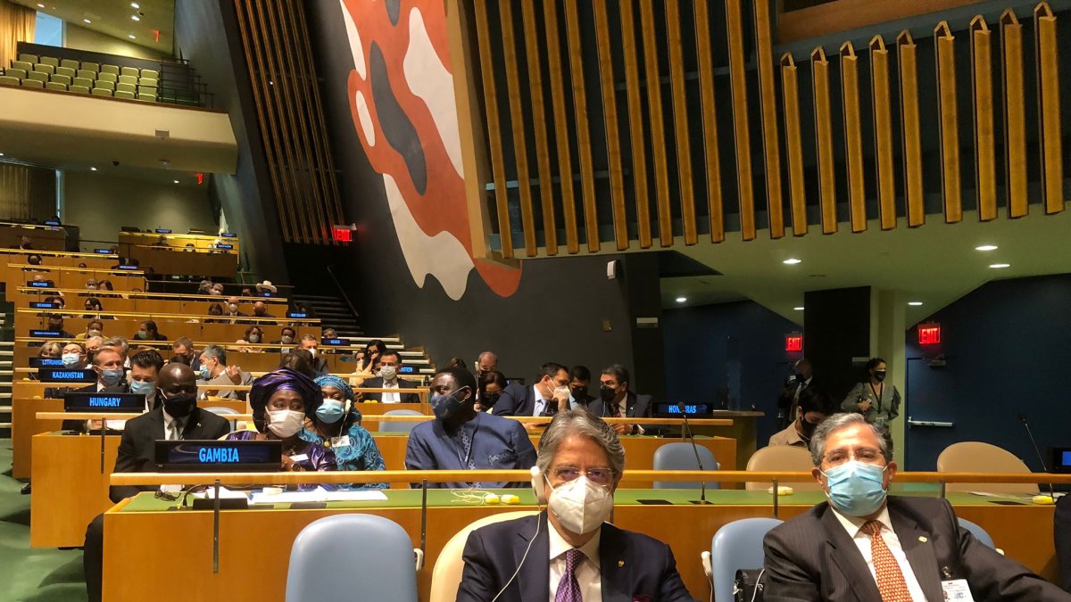 Guillermo Lasso en una Asamblea de la ONU.