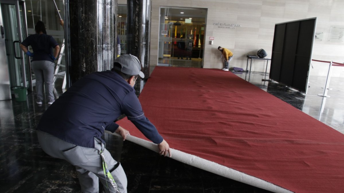Visita. En la Asamblea se hacían ayer los preparativos para la tercera visita de Lasso desde que es presidente.