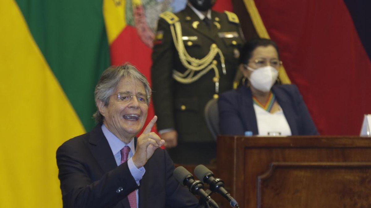 El presidente de la República, Guillermo Lasso, durante la entrega del proyecto de Ley para la Creación de Oportunidades.