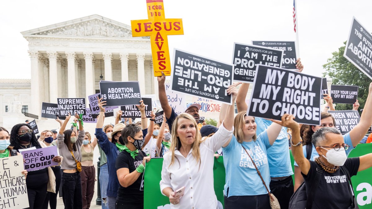 Manifestantes protestan contra el aborto frente a la sede del Tribunal Supremo de EE.UU., en Washington. EFE/Jim Lo Scalzo
