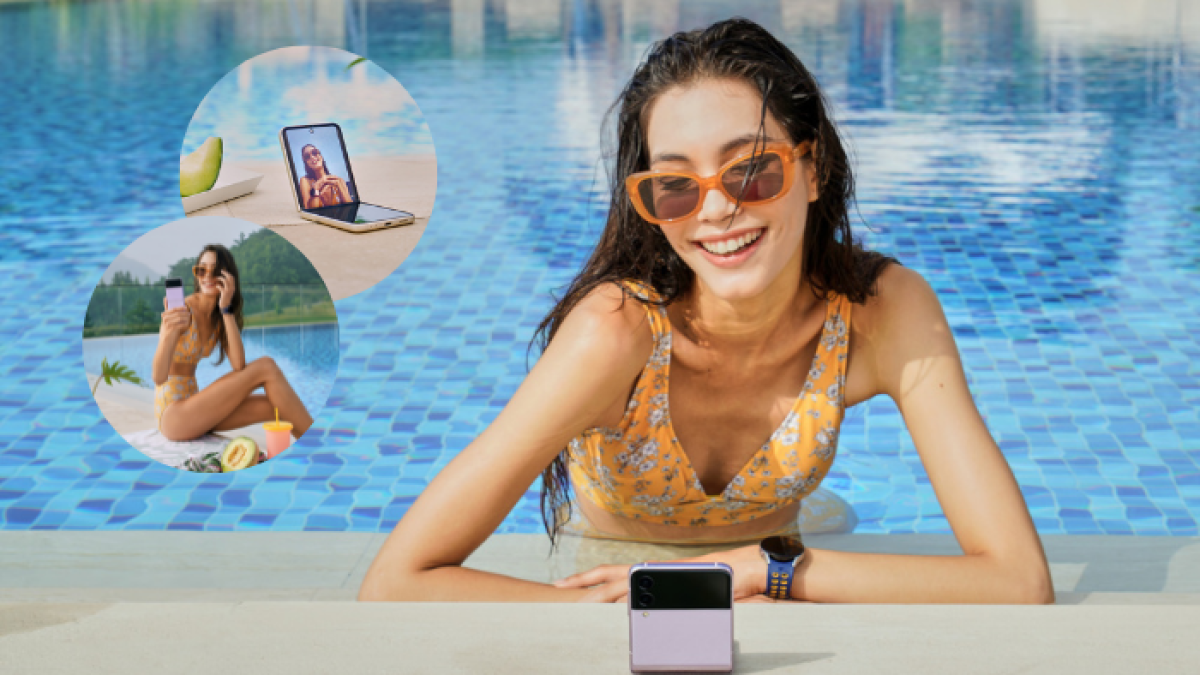 Una de las cosas interesantes de tener un teléfono plegable flexible es que puede hacer que se siente y se tome una selfie con las manos libres.