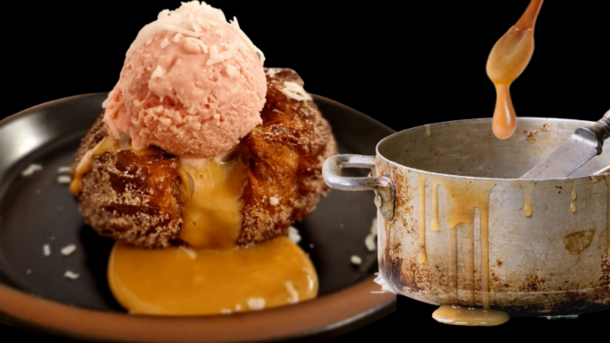 Churro de manjar con helado de coco en Pakoa Postre Bar.