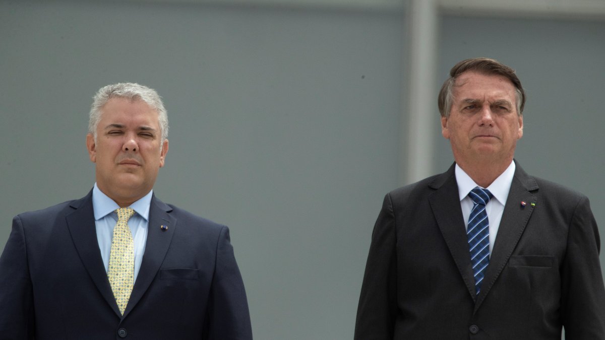 Los presidentes de Colombia, Iván Duque, y de Brasil, Jair Bolsonaro, durante la visita que hace el primero a su par brasileño.