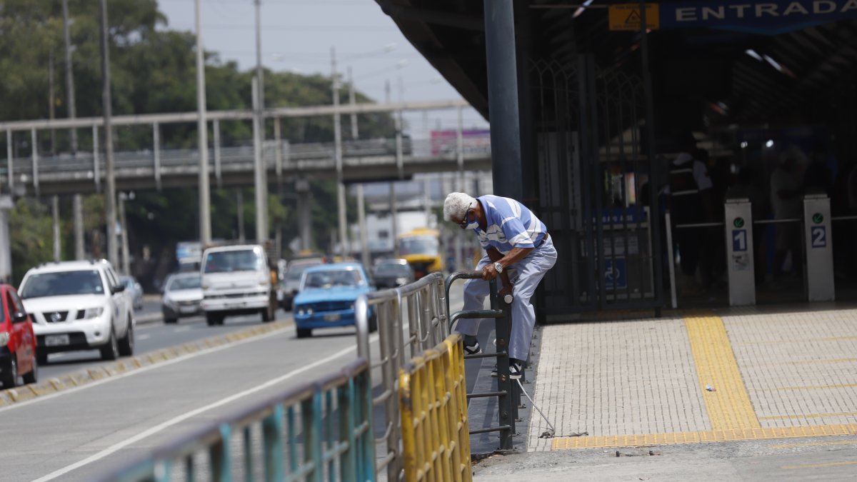 Alberto Moya se salta las barandas que dividen la estación de la Metrovía de la calle, cerca de un centro comercial, en plena avenida 25 de Julio, aun cuando a menos de 50 metros hay un paso peatonal. El tramo es uno de las más concurridos de la ciudad, por estar allí también ubicados un hospital y otras tres plazas comerciales.