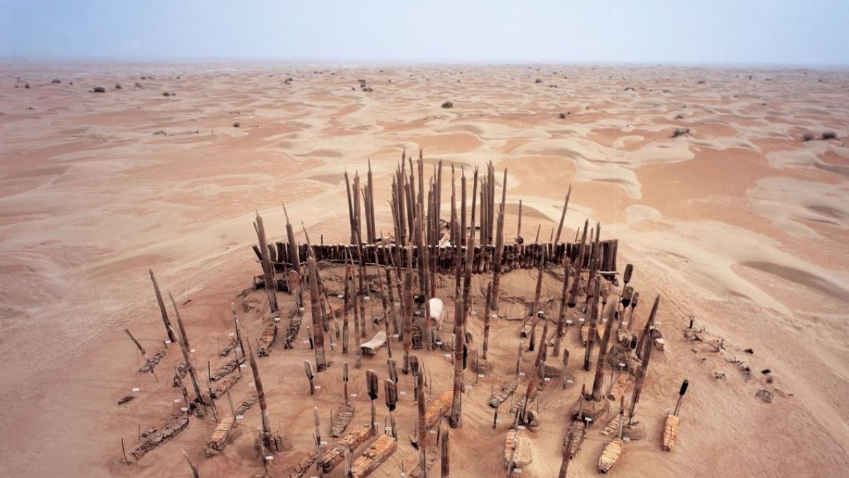 Imagen aérea del cementerio de Xiaohe.