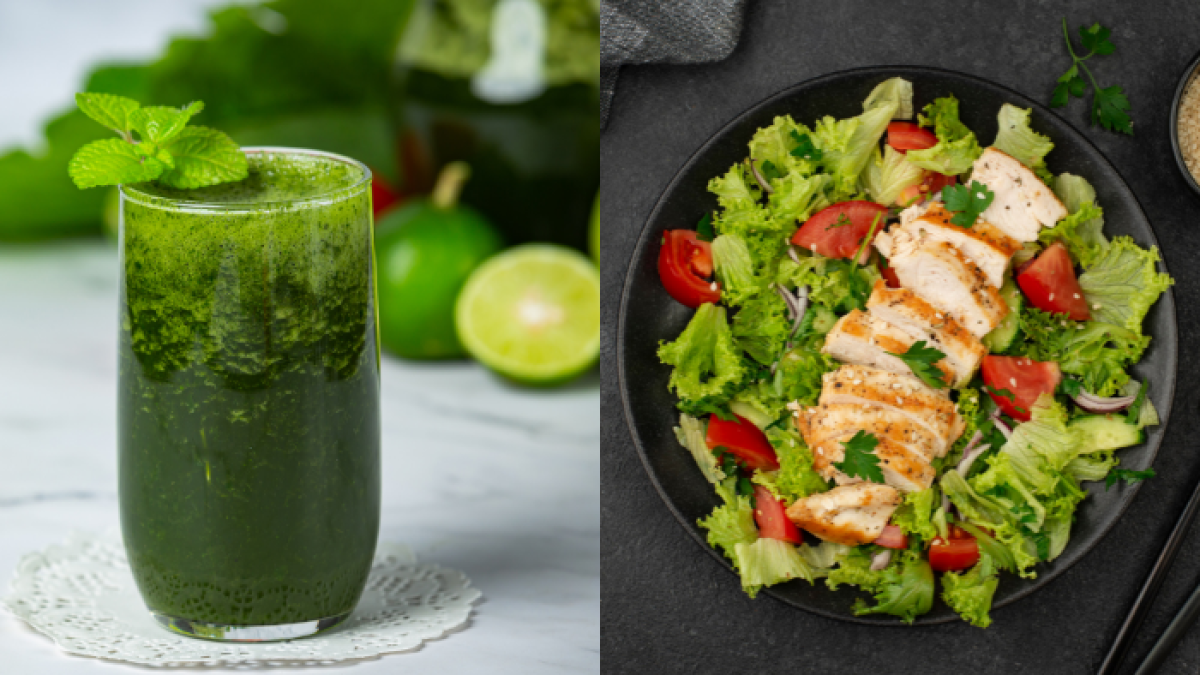 Jugo verde vs. ensalada