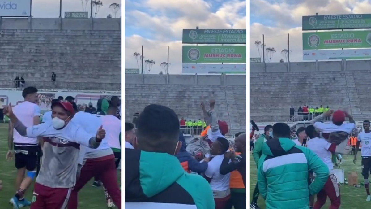 Luis Chango, presidente vitalicio del Mushuc Runa, durante el festejo por la clasificación a la Copa Sudamericana.