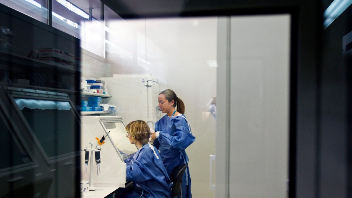 Dos investigadoras trabajan en el laboratorio de IrsiCaixa en el proyecto de Investigación de la Vacuna del VIH, en foto de archivo.