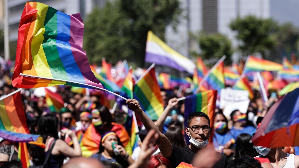 Fotografía de archivo de miles de personas mientras participan en la Marcha del Orgullo en apoyo a la comunidad LGTBI del país, por las calles de Santiago (Chile).