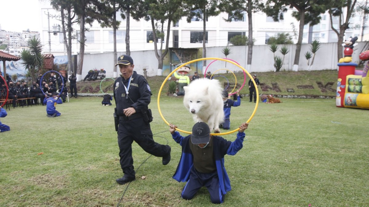 Show. Las acrobacias de los canes policías arrancaron risas a los niños.