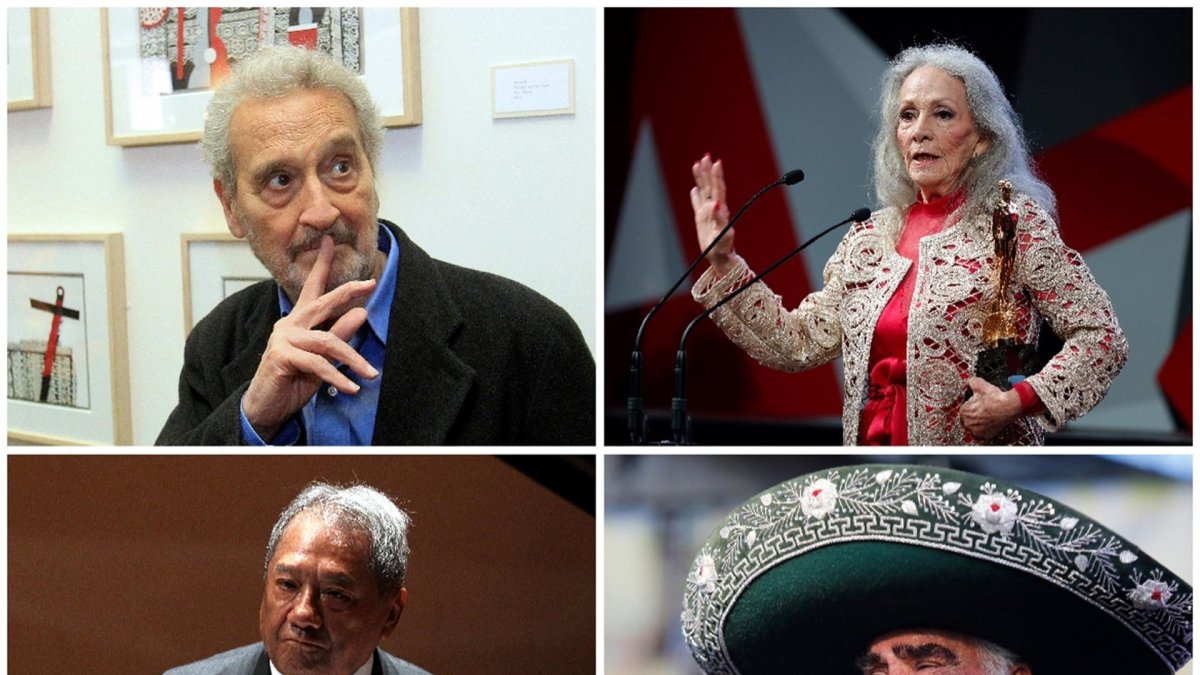 EFE
Fuente:
EFE
Autor:
Mario Guzmán
Temática:
Arte, cultura y espectáculos
Combo de cuatro fotografías de archivo que muestran al pintor mexicano de origen español Vicente Rojo (i,a), a la actriz mexicana Isela Vega (d,a), al compositor mexicano Armando Manzanero (i,abajo) y al cantante mexicano Vicente Fernández (d,abajo).