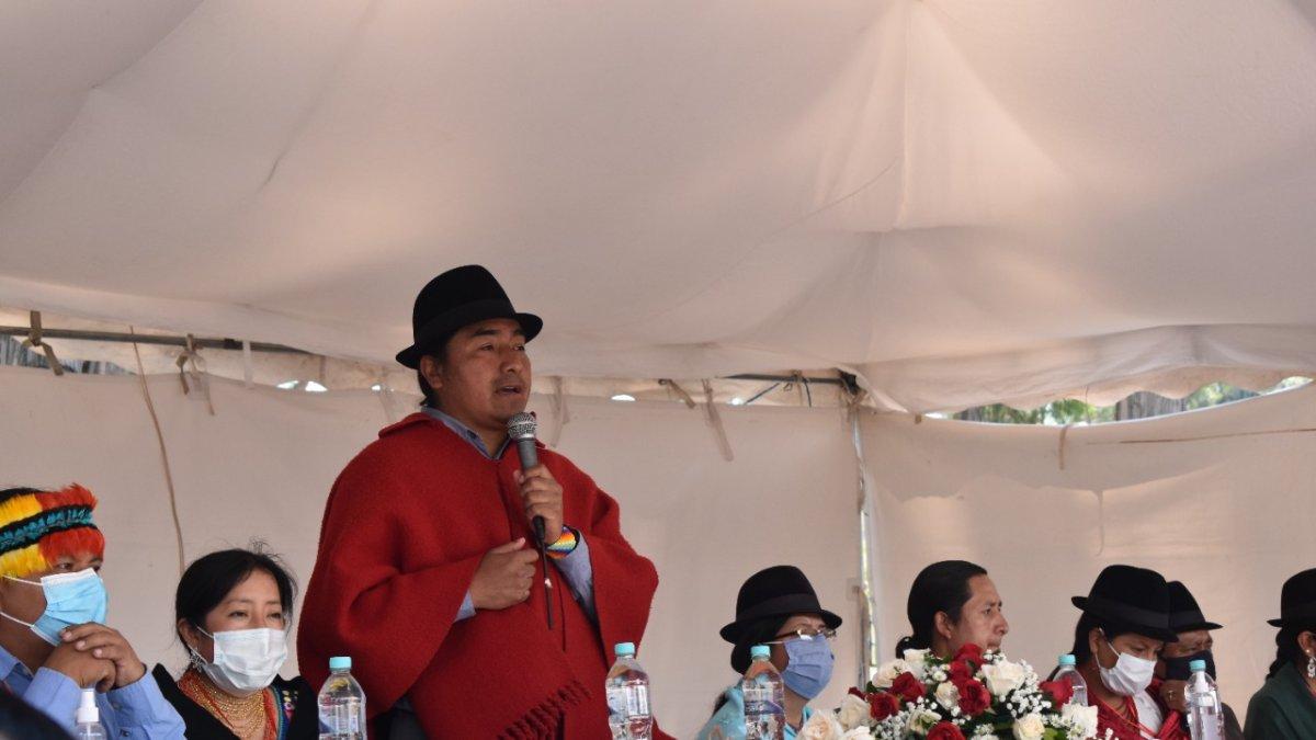 El presidente de la Conaie, Leonidas Iza, estuvo el fin de semana en Cotopaxi en donde se eligieron autoridades.