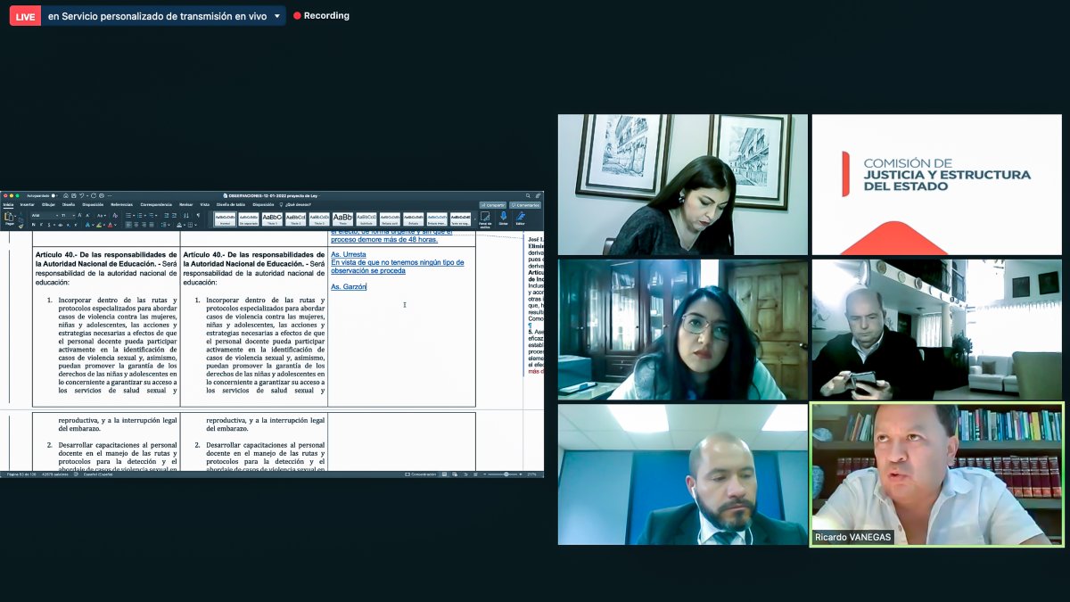 La Comisión de Justicia sesionó de manera virtual y terminó el debate del proyecto de ley.