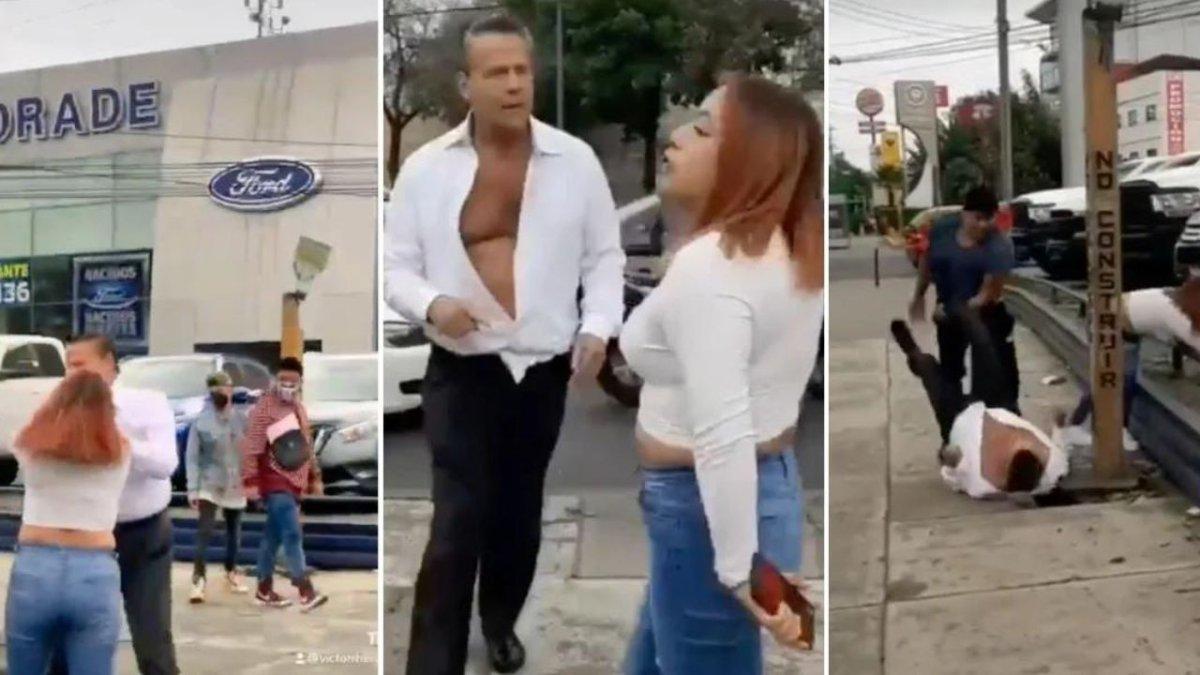 Alfredo Adame en imágenes que se viralizaron en las redes sociales en las que se observa la pelea.