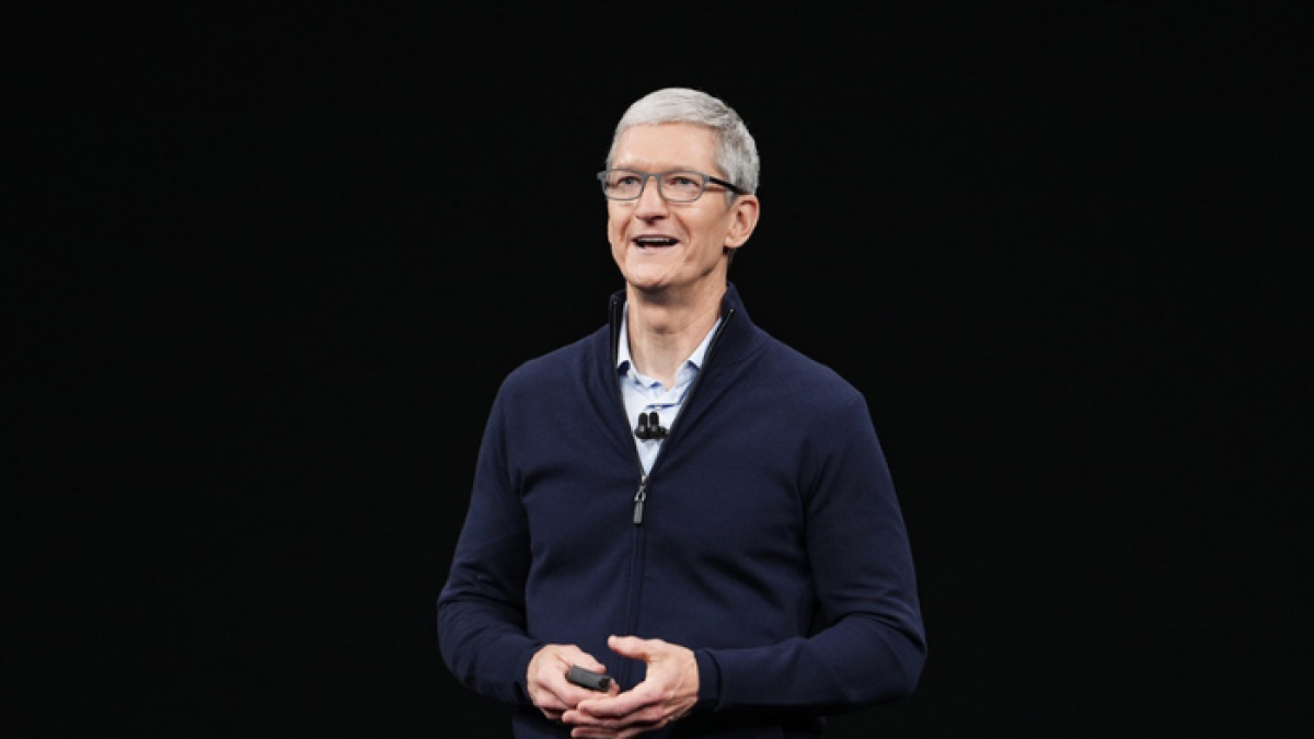 Tim Cook en una presentación de Apple en 2017.