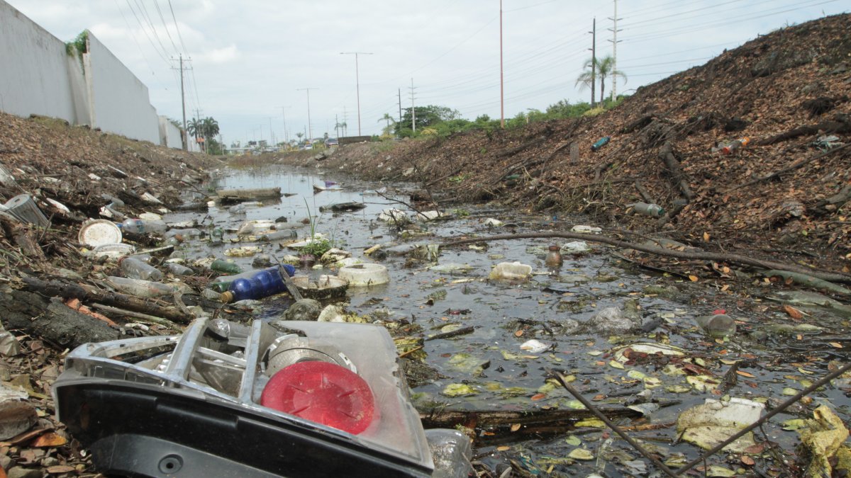 La zanja está llena de toda clase de basuras