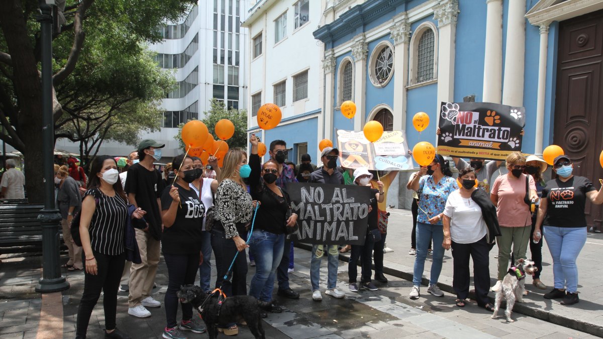 El plantón se realizó en la Plaza Rocafuerte, afuera de la iglesia San Francisco.