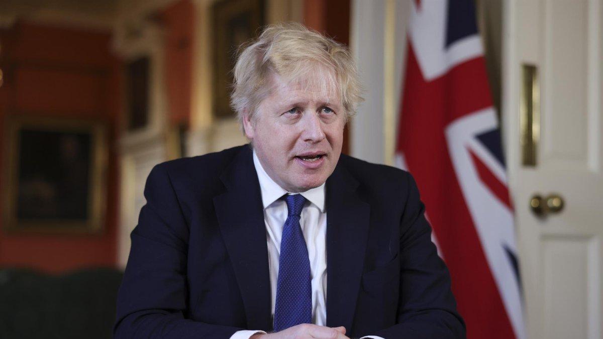 Imagen facilitada por el servicio de prensa del Gobierno británico, de la declaración del primer ministro Boris Johnson sobre el ataque ruso a Ucrania.