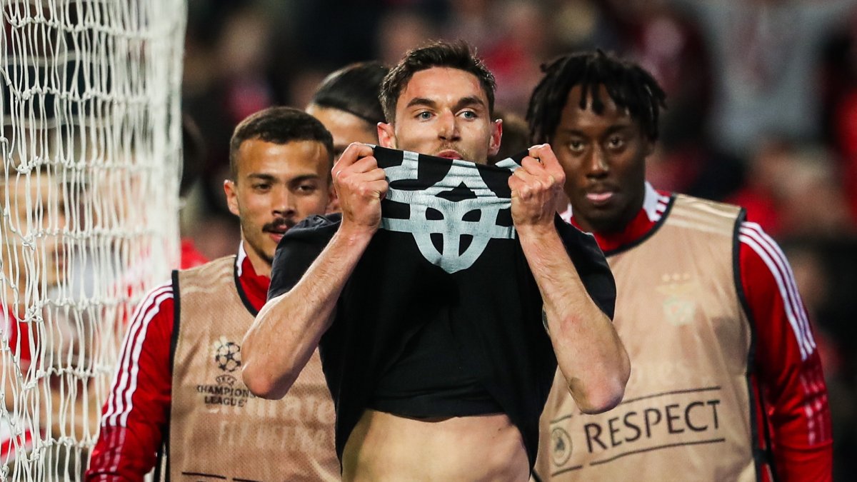 Benfica´s Roman Yaremchuk after scoring a goal against FC Ajax during the UEFA Champions League knockout round play-offs first leg soccer match, at Luz Stadium, in Lisbon, 23 February 2022.