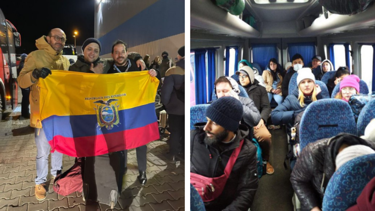 Ecuatorianos en Ucrania, foto compartida por la Cancillería.