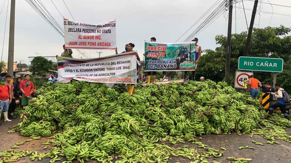 Reclamo.- La protesta de bananeros en la vía a Naranjal - Guayaquil.