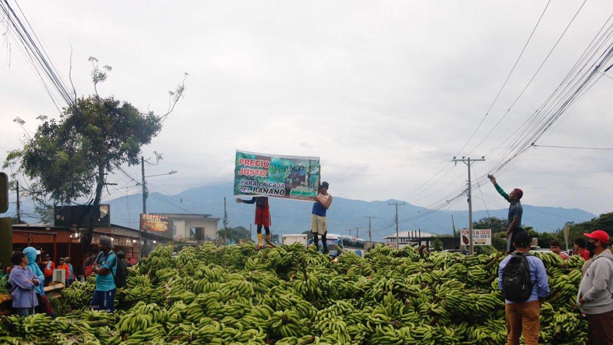 El lunes pasado, bananeros del Guayas, Los Ríos y El Oro cerraron la vía Puerto Inca (Guayas)