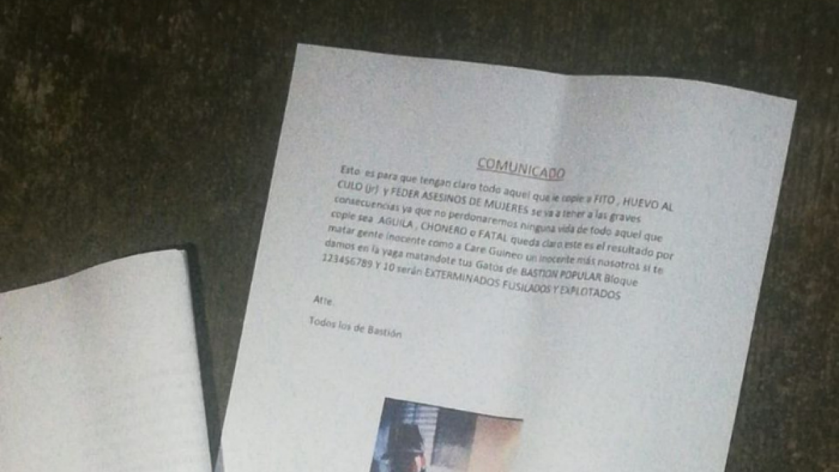 El ‘comunicado’ estaba firmado por “todos los de Bastión”, presuntamente dirigido a “los gatos”.